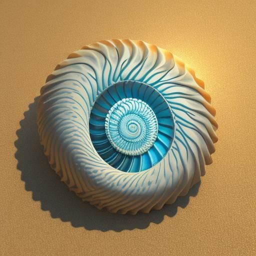 nautilus shell in bright light on sand