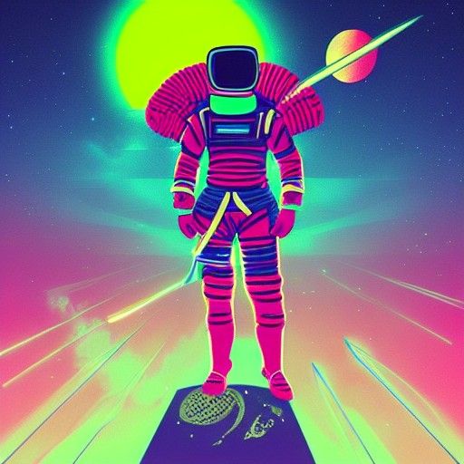 samurai astronaut in space synthwave neon retro