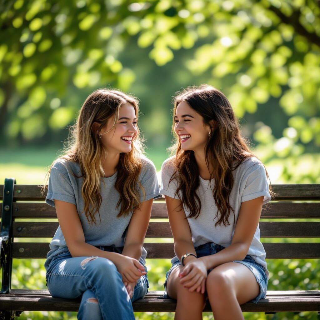 Girls Share Secrets in Sunny Park