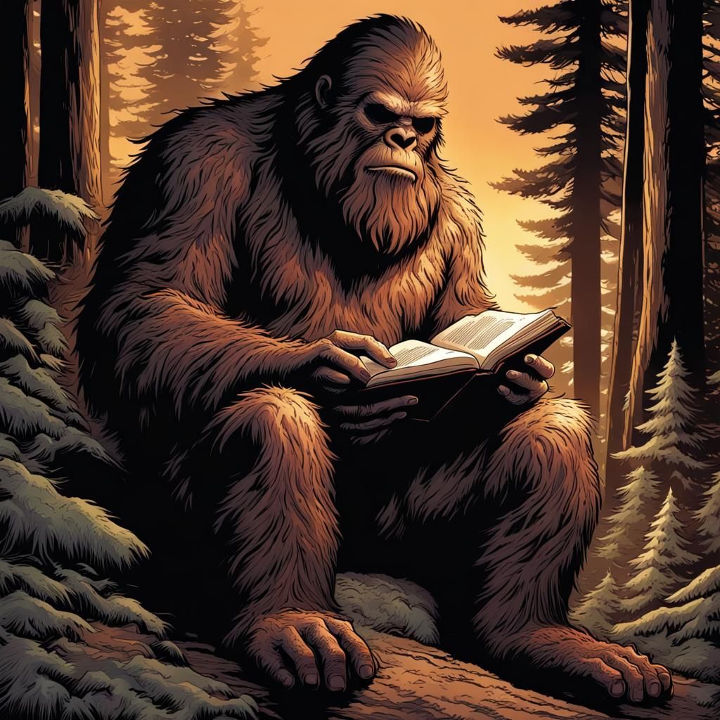 Sasquatch reading a bible