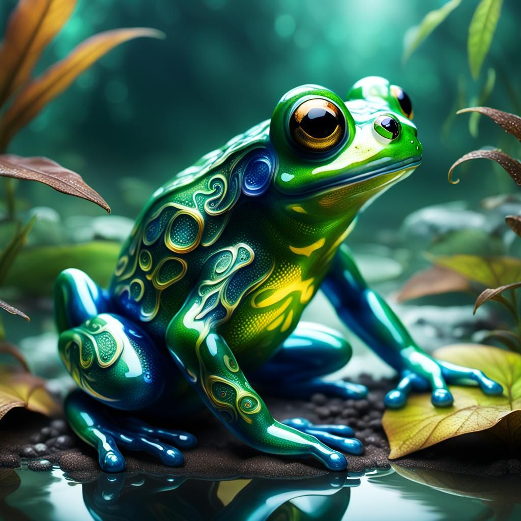 enameled glass frog