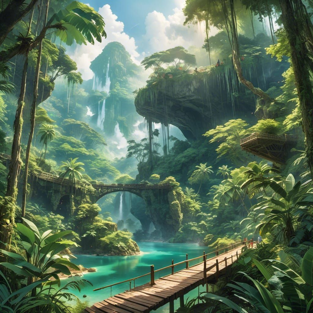 <lora:HD Wallpaper:1.0> A gorgeous tropical rainforest paradise