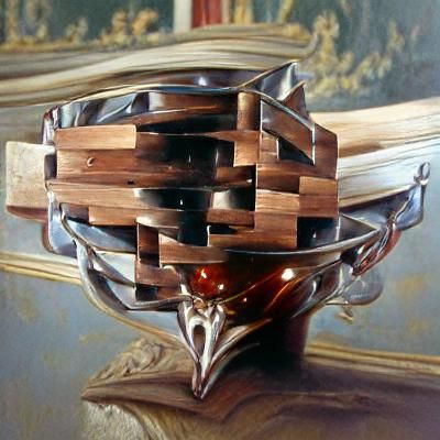 Very fancy, symmetrical crown of wood and steel with silver ...