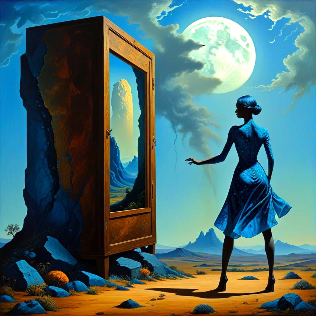 Surrealistic Landscape with Tiny Female Silhouette