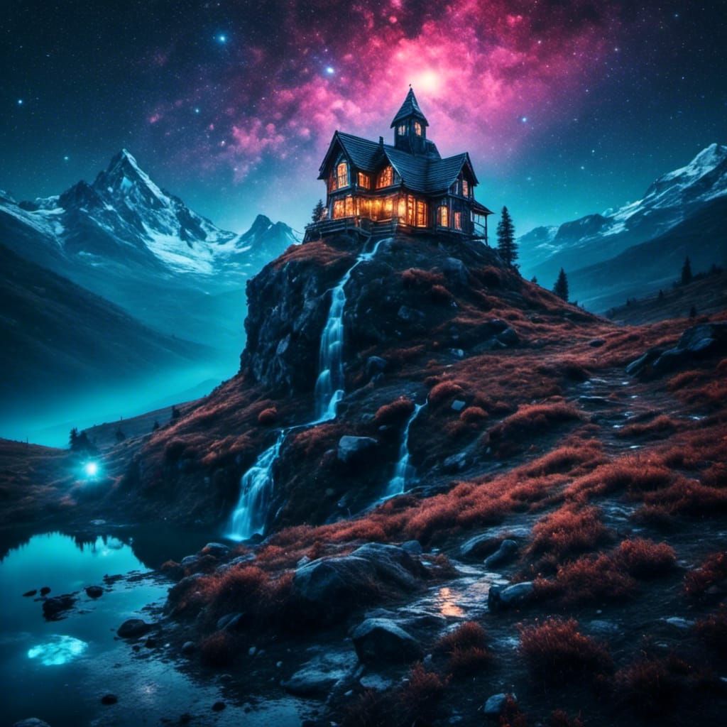 <lora:Night Sparkle:1.0> A dark house on a mountain where so...