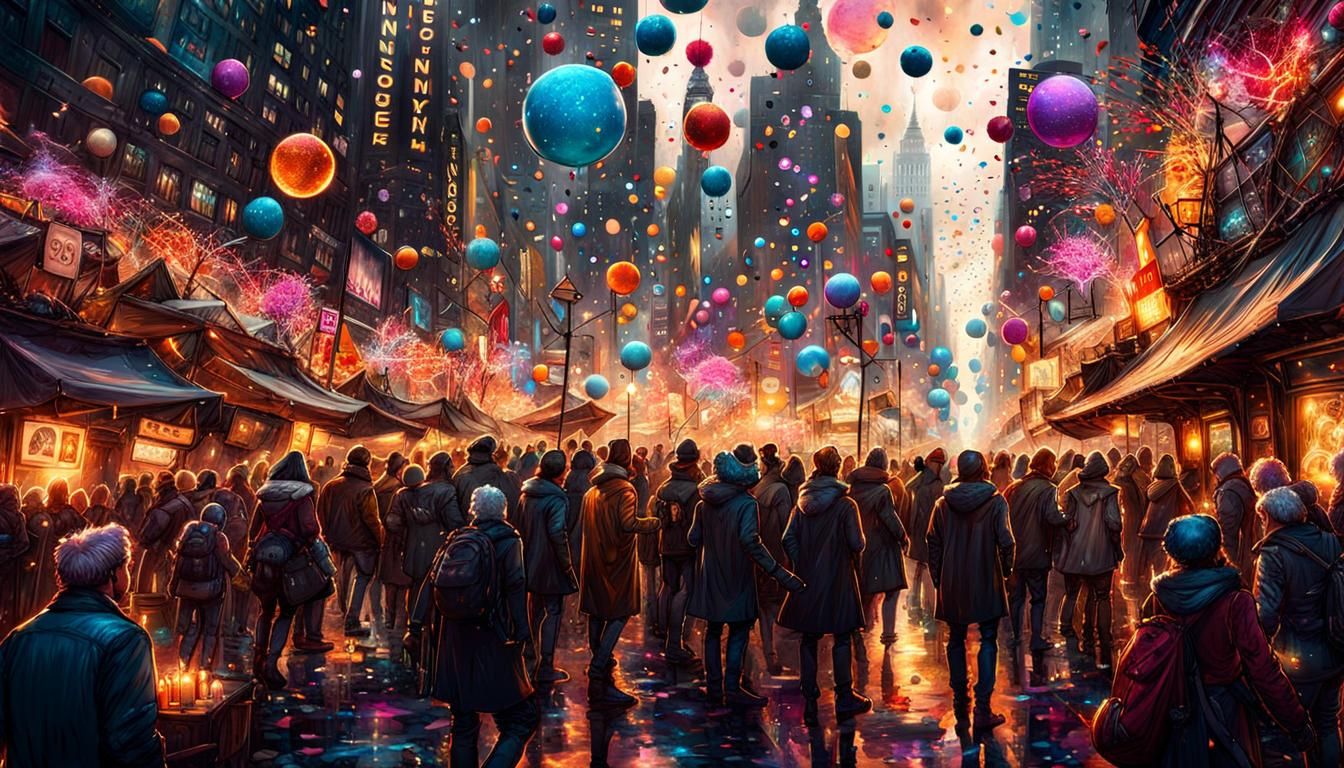 NEw York New Years Eve surrounded by swirling confetti showers.. A breathtaking masterpiece fantasycore ...  by @Jokavld