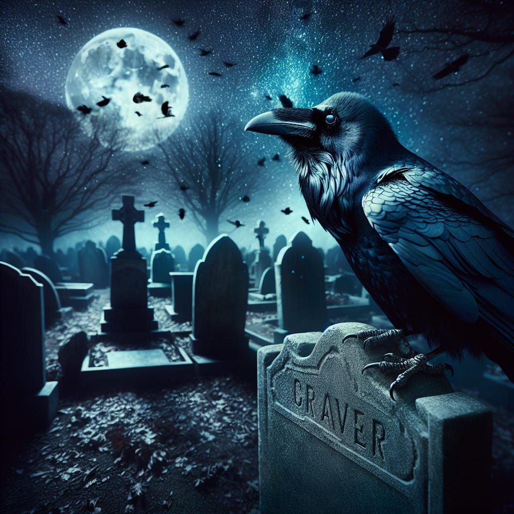 In the dark of night, a silhouette of grace,
A black raven sat upon a lonely place,
The graves of one who once held powe...
