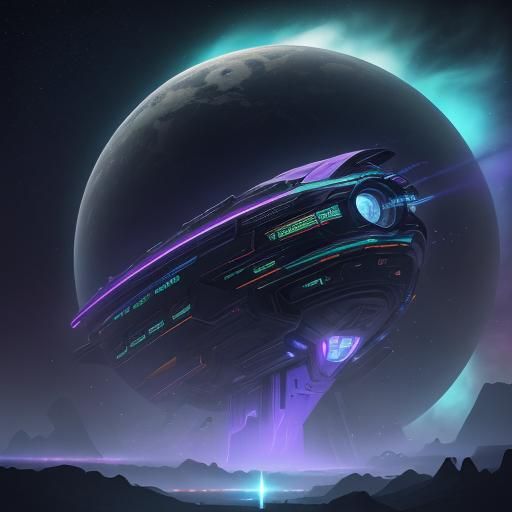 Sleek Spaceship in Vibrant Nebula