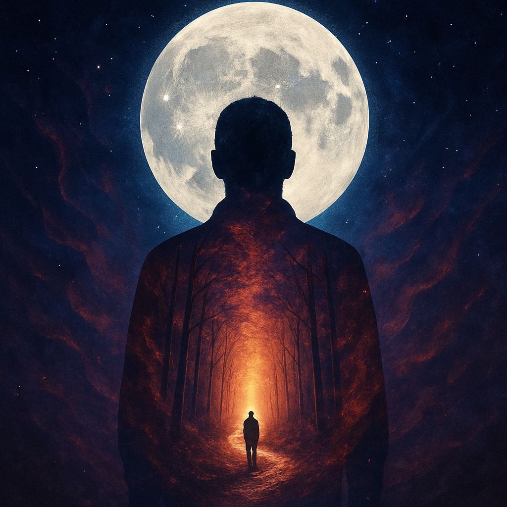Silhouette Under Moon Reveals Inner Forest