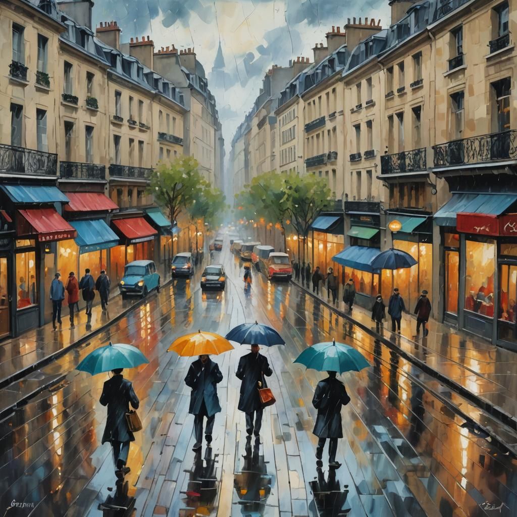 Paris Street in Rainy Weather by Gustave Caillebotte in Gouache Style, Watercolor, Museum Epic Impressionist ...  by @Dadster