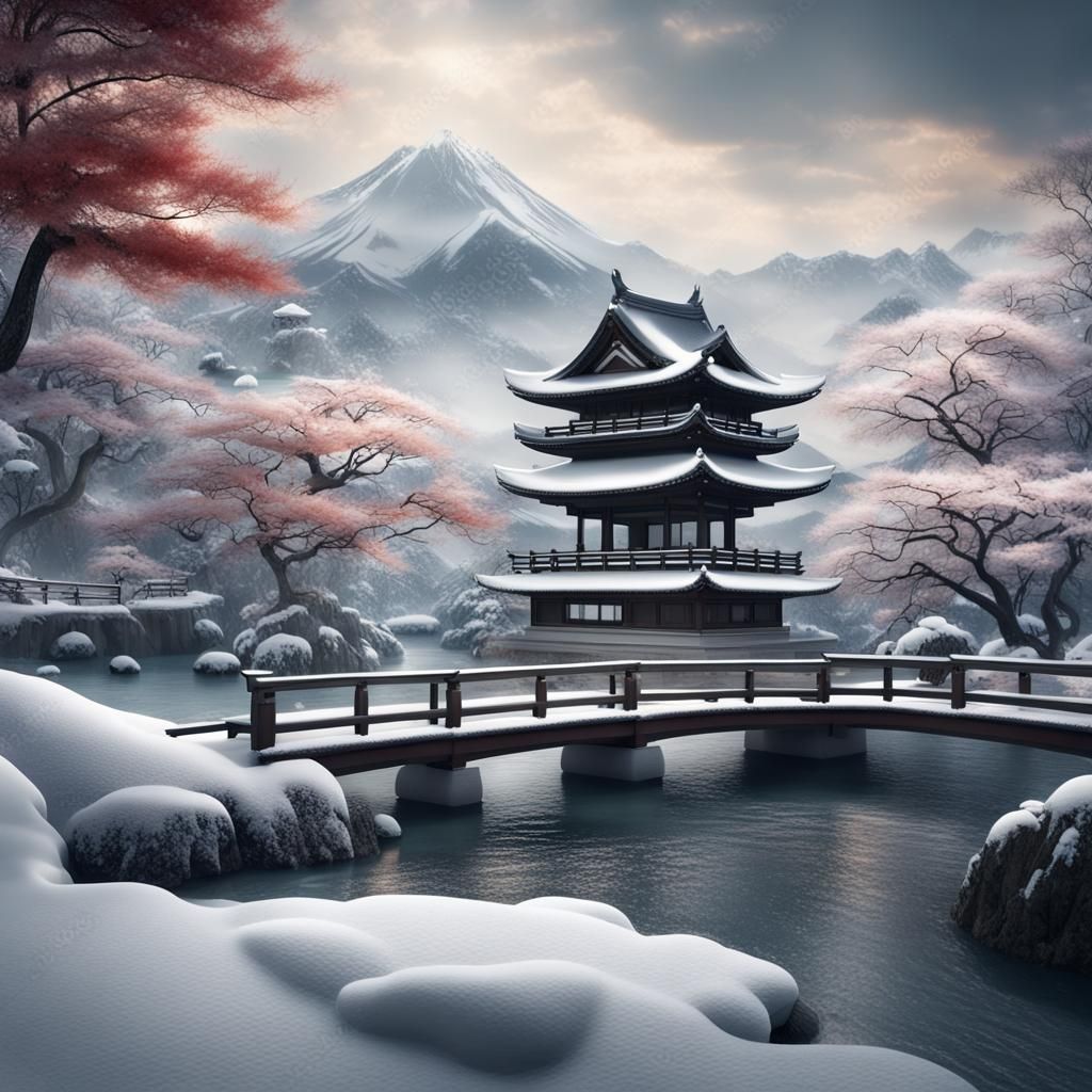 japanese style of a landscape zen garden
winter time