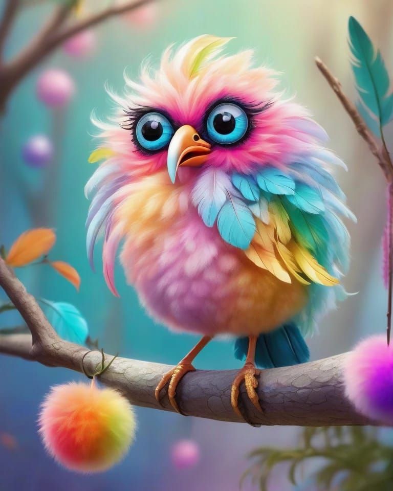 Vibrant pom-pom bird