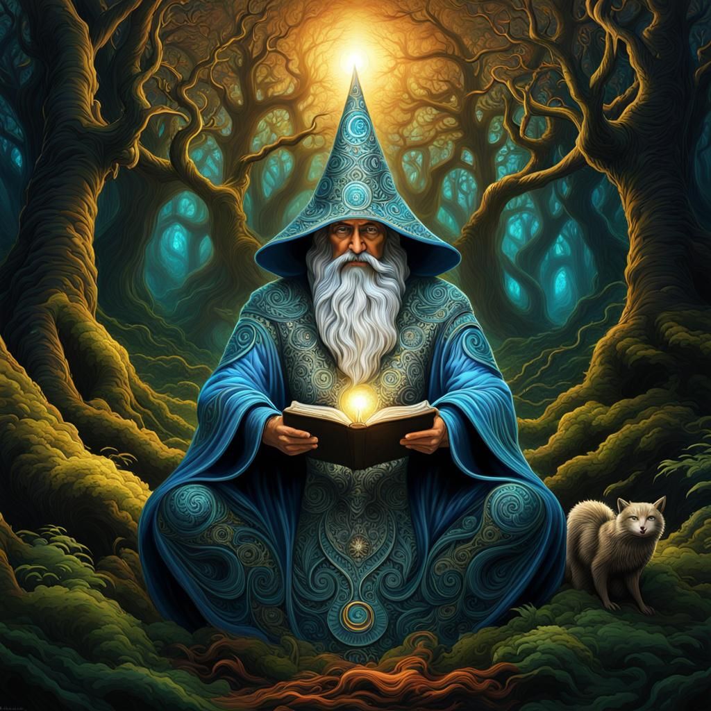 A magical sorcerer in the deep woods  by @MidnightArtCafe