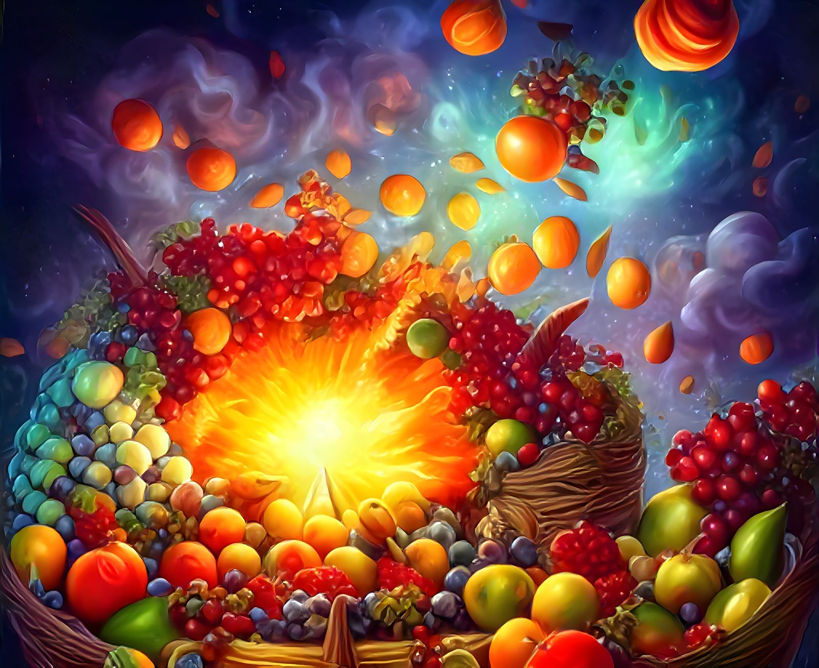 Cornucopia of fruits cosmic explosion. (V)