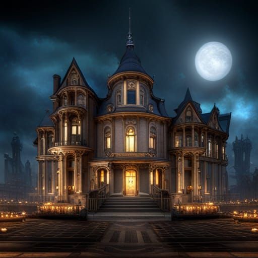 magical werewolf mansion, gothic, rococo, photorealistic, ep...