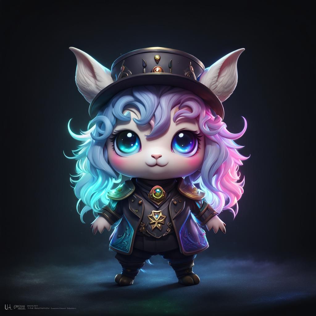 The cutest rainbow kawaii chibi goat man hybrid with iridescent hat ...