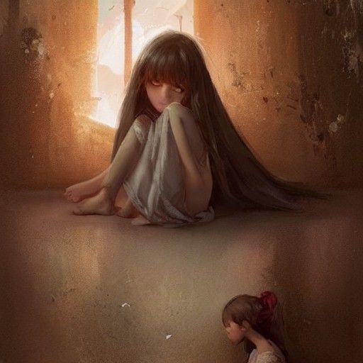 sweet little girl sad in the middle of the world and hope si...