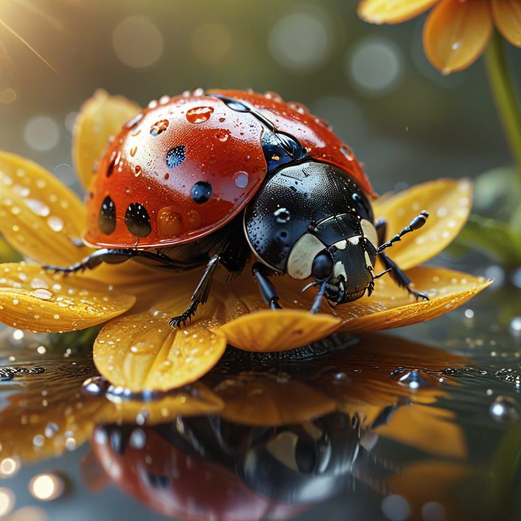 Ladybug floating on a flower