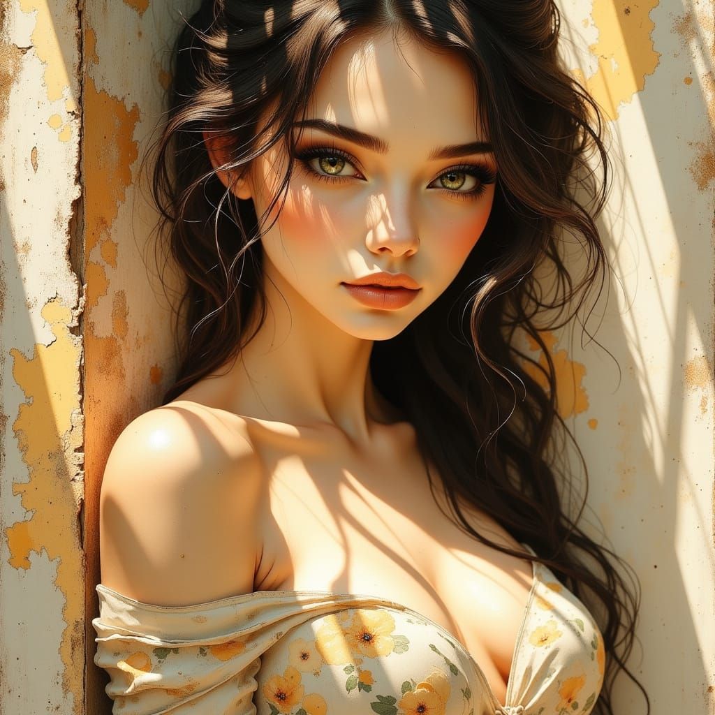 Elegant Spring Goddess with Soft, Green Eyes and Full Lips