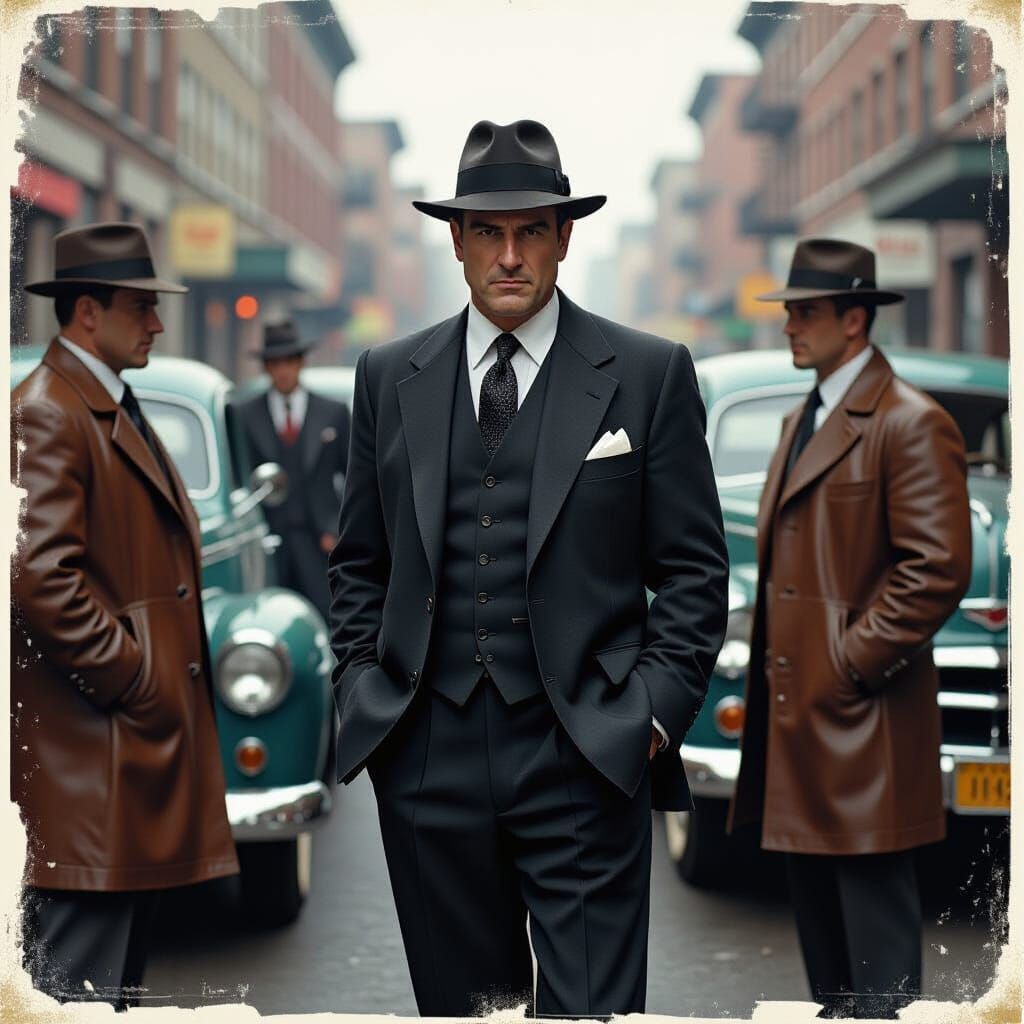 distorted pics of De Niro and gangsters with great vintage cars in the movies  by @OnyxRose