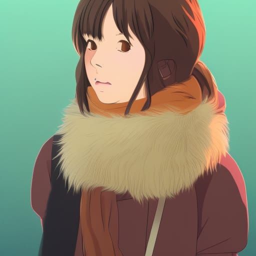 Girl wearing animal fur scarf Studio Ghibli, Anime Key Visua...