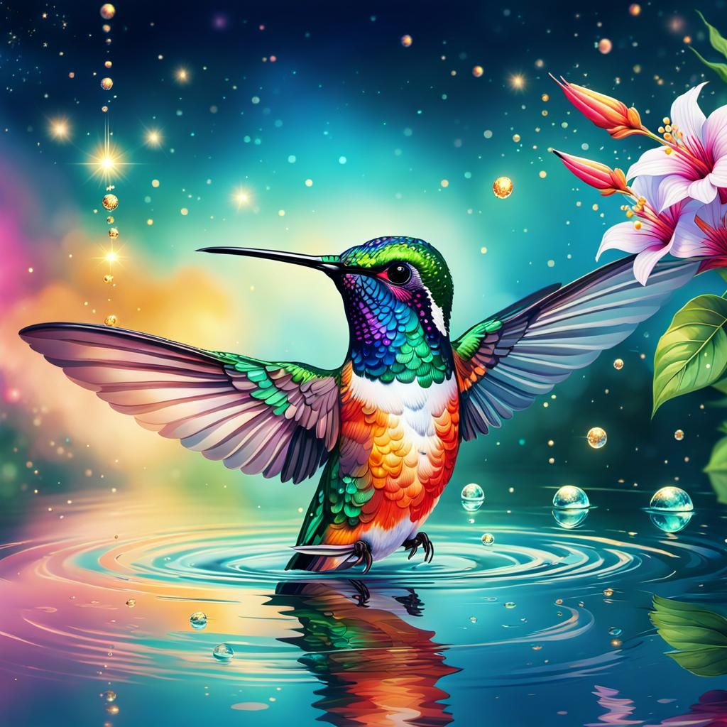 Hummingbird Over Reflective Water