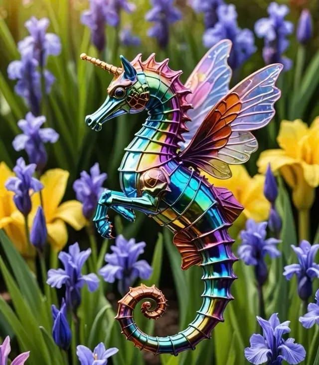 Teeny Tiny Fluffy Flying Metallic Seahorse