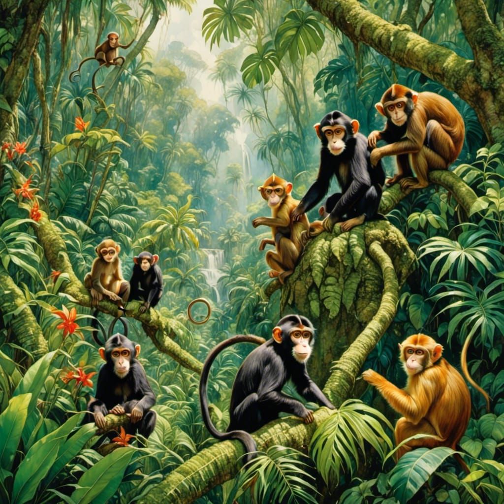 <lora:FairyTails:1.0> Monkeys, jungle