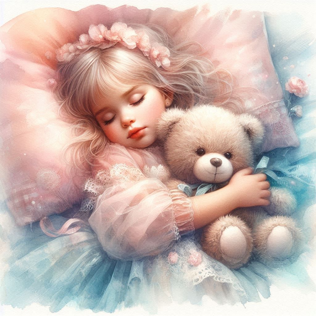 Sweet girl having sweet dreams with her teddy bear