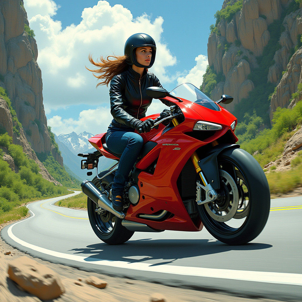 woman riding a sports motorcycle