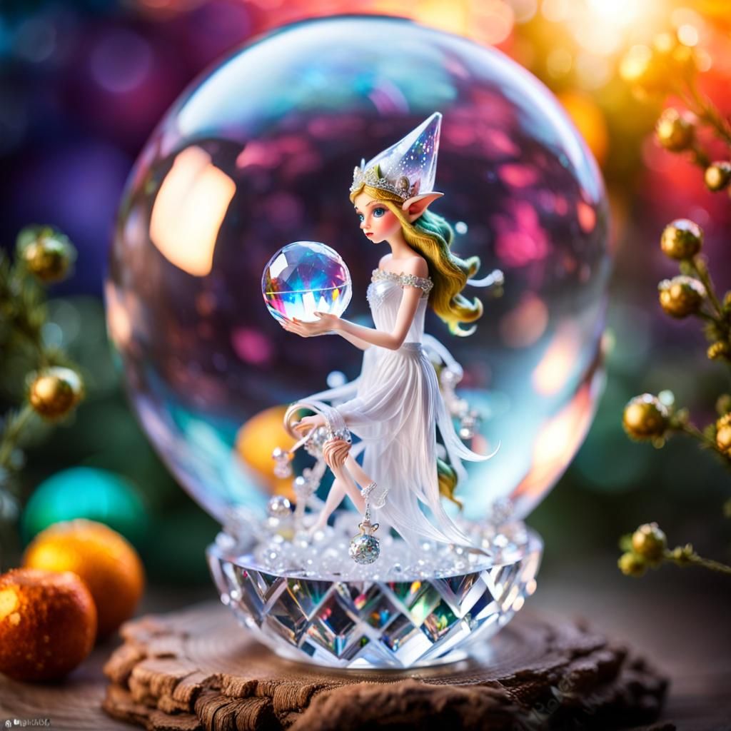 "crystal bol with a crystal cute elf