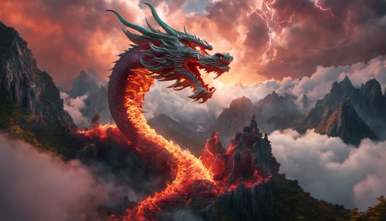 Fire dragon from a mountain - AI Generated Artwork - NightCafe Creator