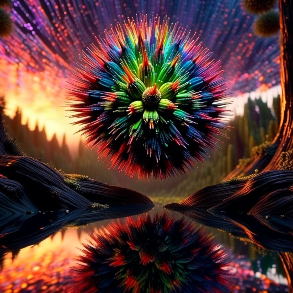 <lora:1TI-E:1.0> A lizard sitting on a tree bark , stunning forest sunset. Endless landscape view.