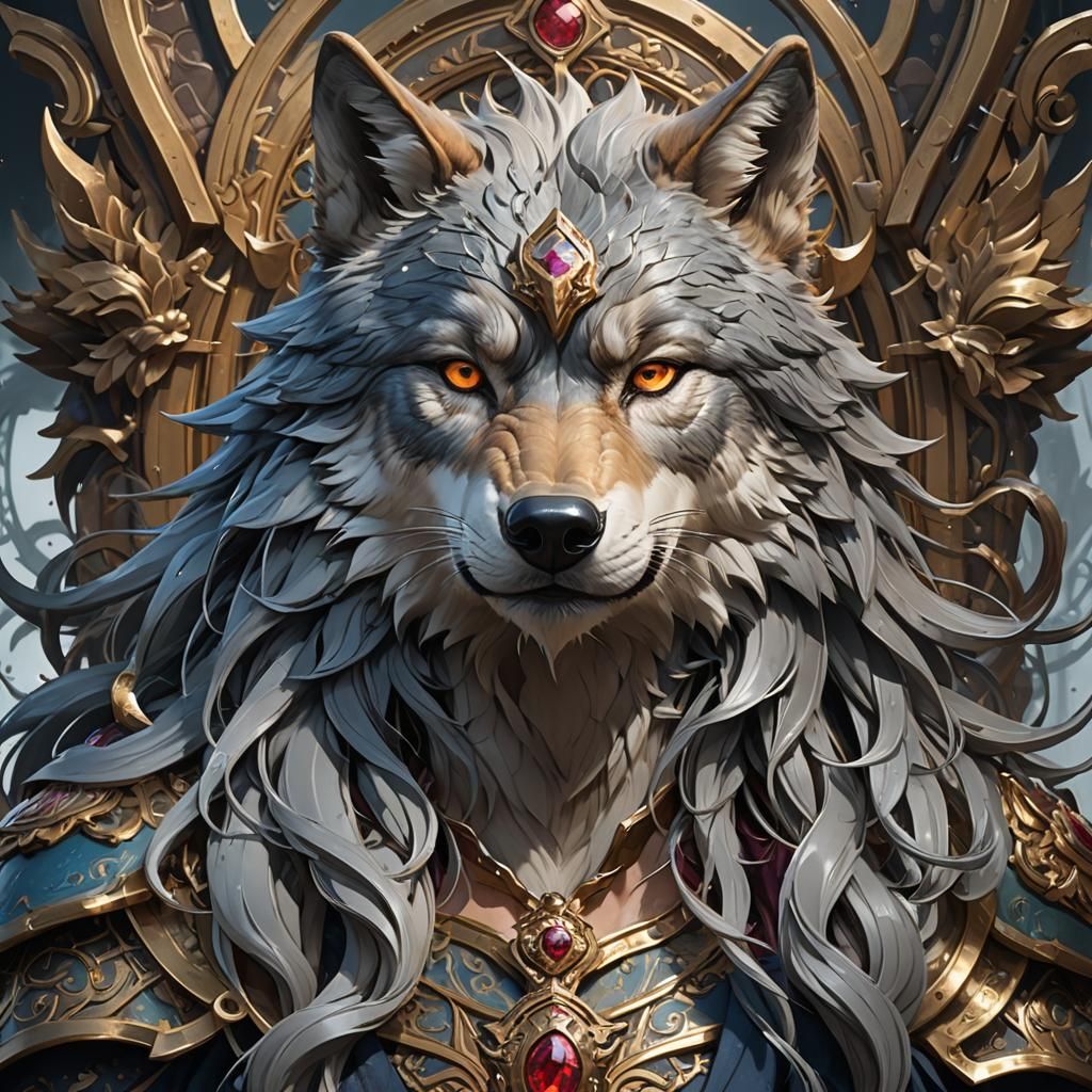 wolf throne head and shoulders portrait, 8k resolution conce...