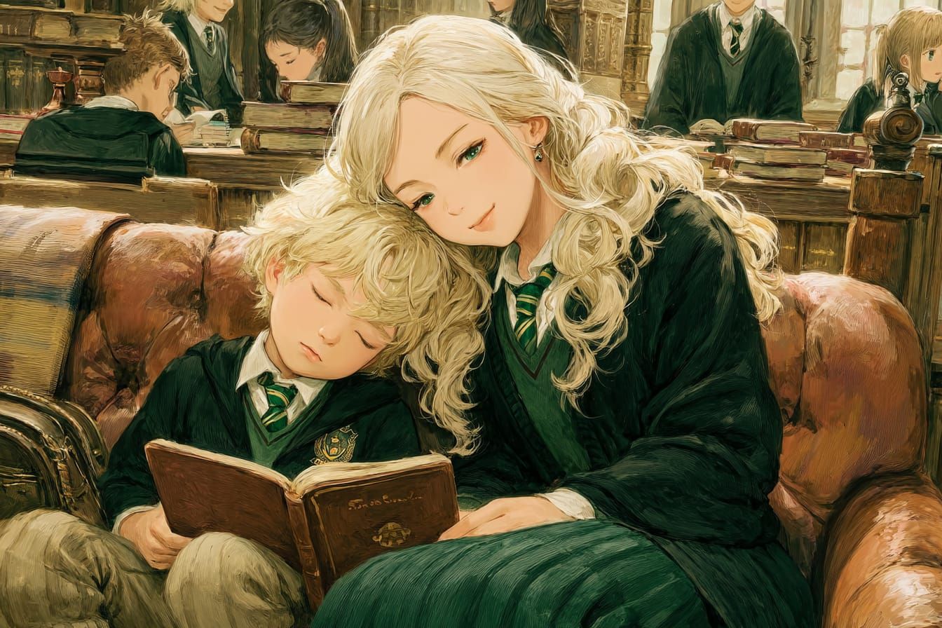Slytherin Sister Supporting Sleepy Sibling Study
