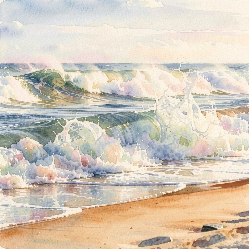 Dramatic Sea Waves Crashing on Shore with Light Reflection