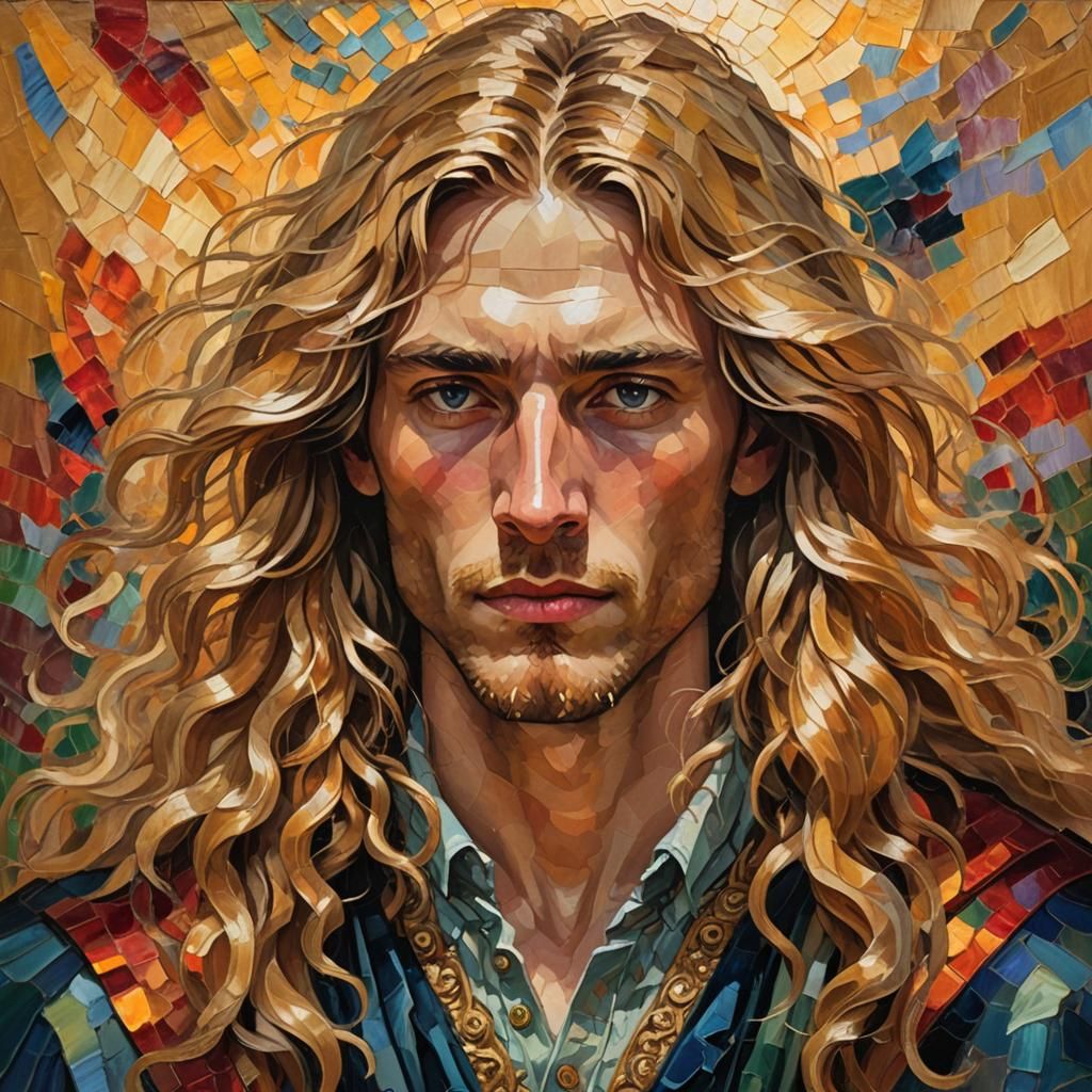 Golden-Haired Man in Neo-Impressionist Baroque Oil Painting