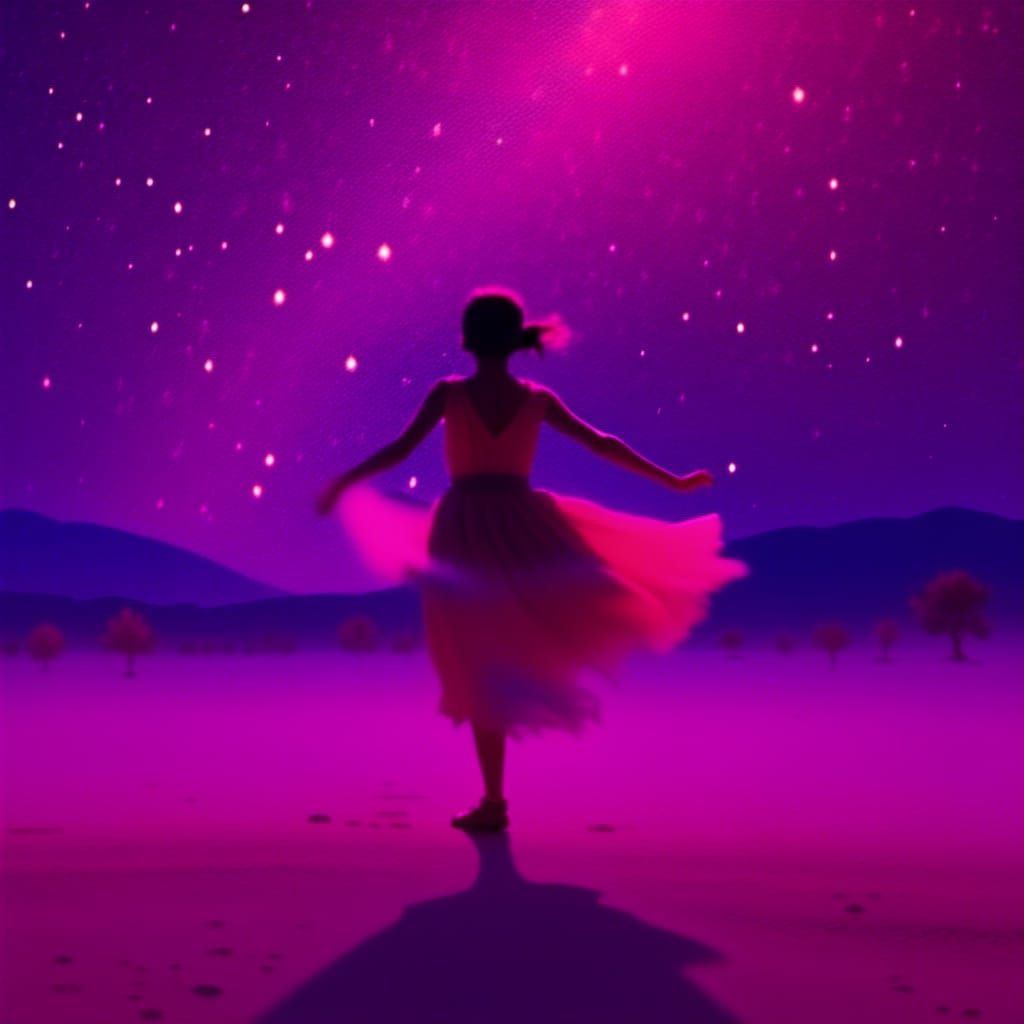  <lora:Rainbow Watercolour:1.0> A dancer performing under a cascade of falling stars