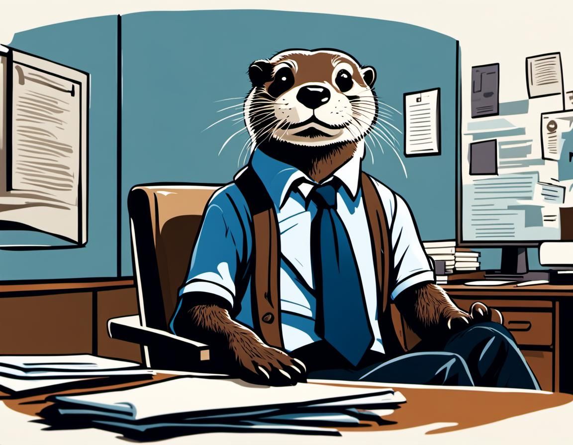 An otter wearing business casual attire having a nervous bre...