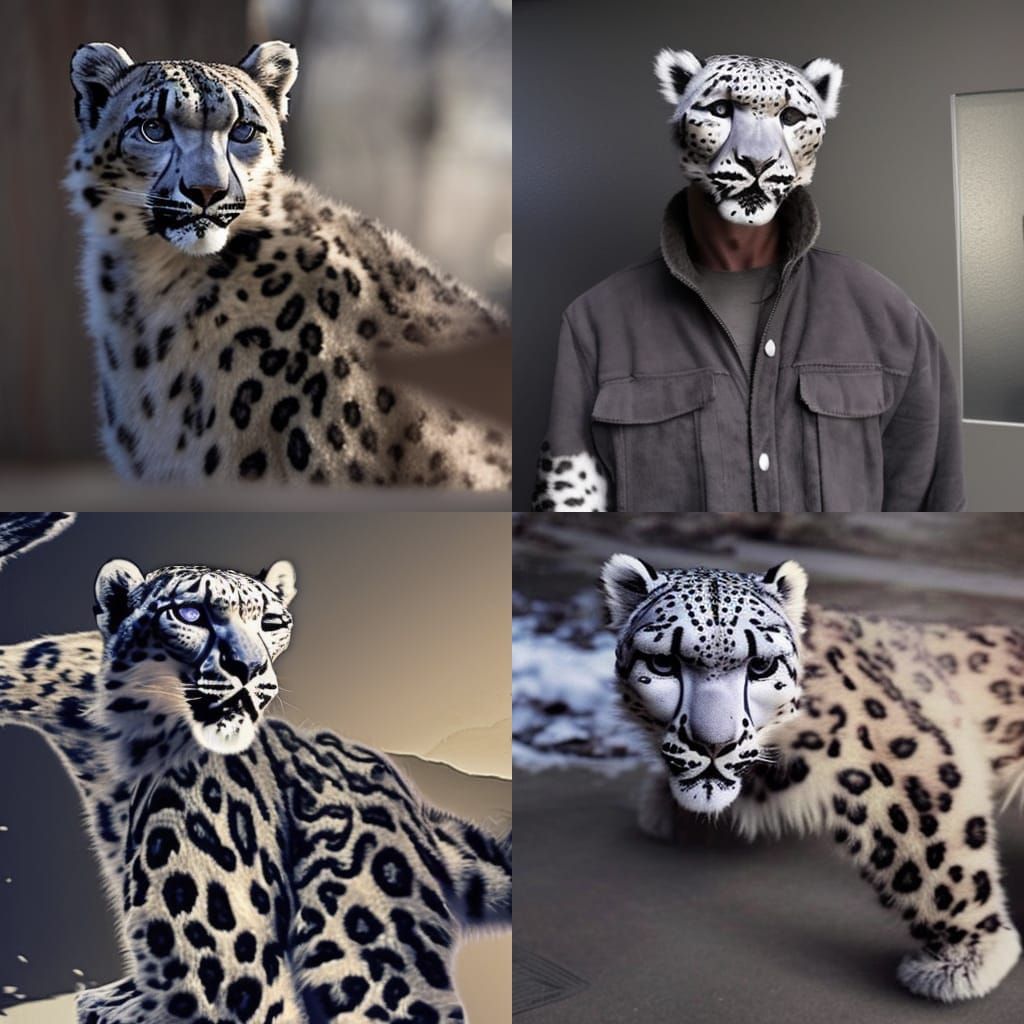 serial killer with a costume like a snow leopard human