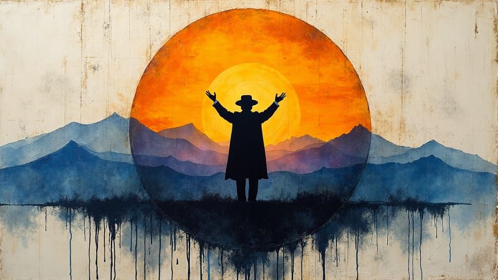 Orthodox Jewish Man Praying at Sunset