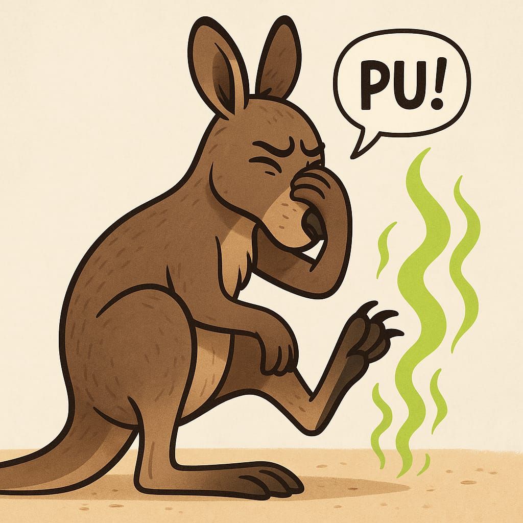 A kangaroo with stinky feet.