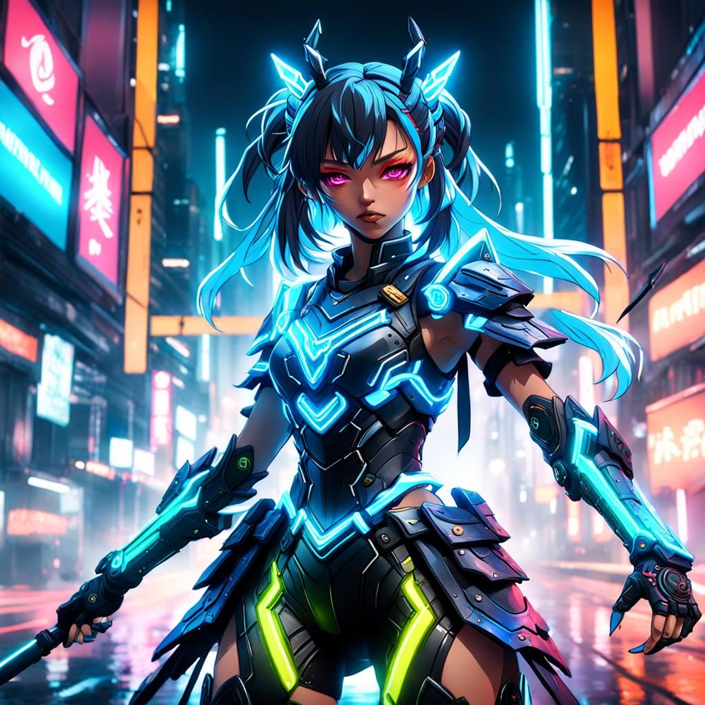 anime neon warrior girl