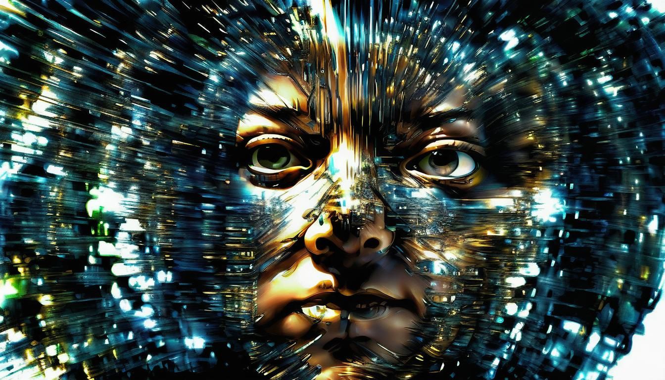 (Double Exposure Image: The Face Of AI More Glowing Assembli...