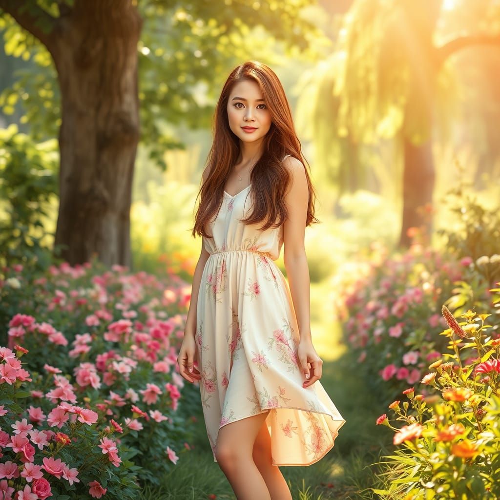 Ethereal Summer Goddess in Vibrant Garden