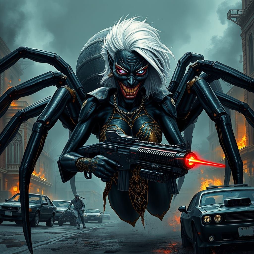 Lothian (Demon Spider Hybrid) Gargantuan Drider with Pulse Rifle.