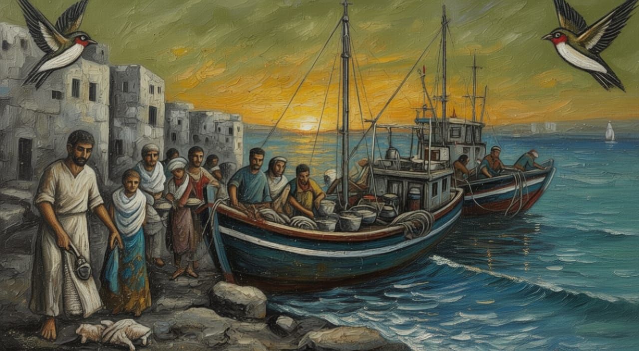 "Dawn Work at Akka" | 🇵🇸 Mediterranean Coastal Scene Expressionist Oil (Flux 2 Dev - Qwen Image Edit Plus - Clarity Upscale 20%)