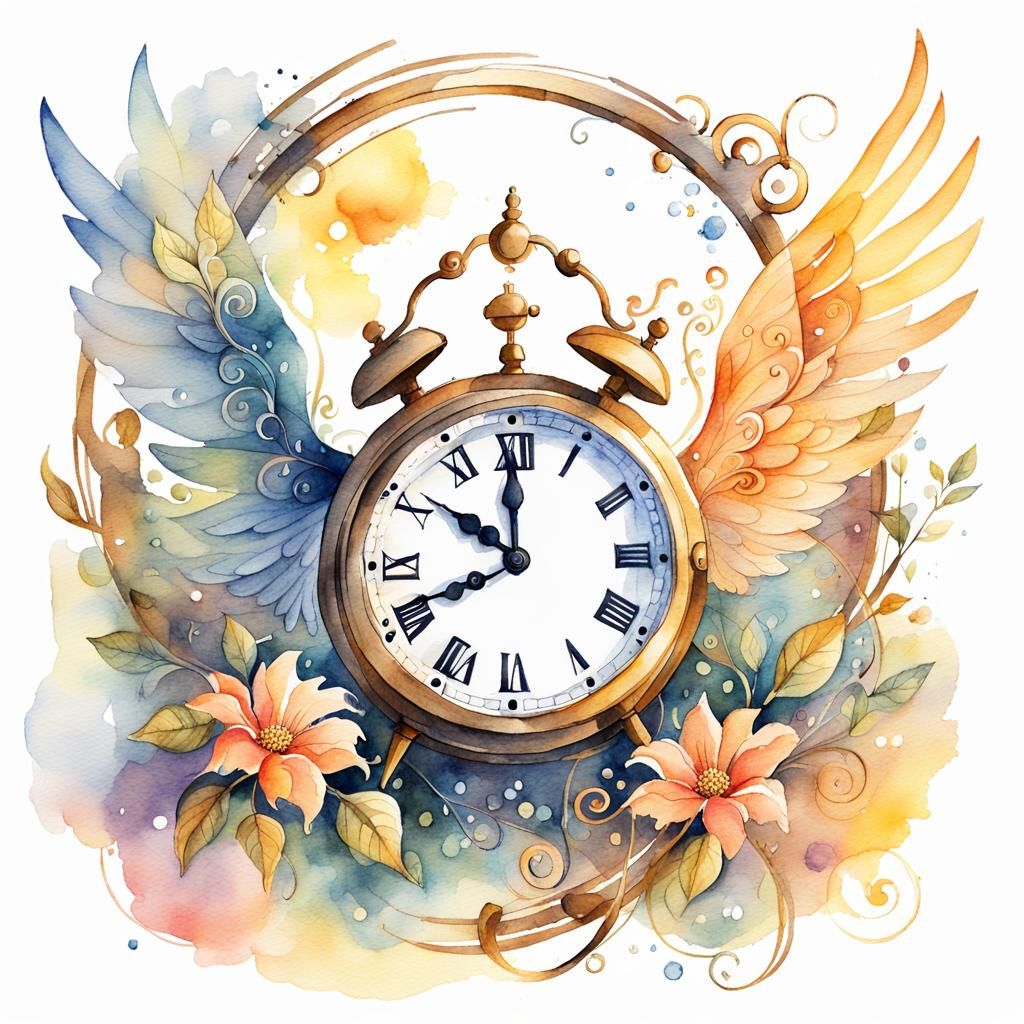 flying clock "Time flies"  by @NiceFox