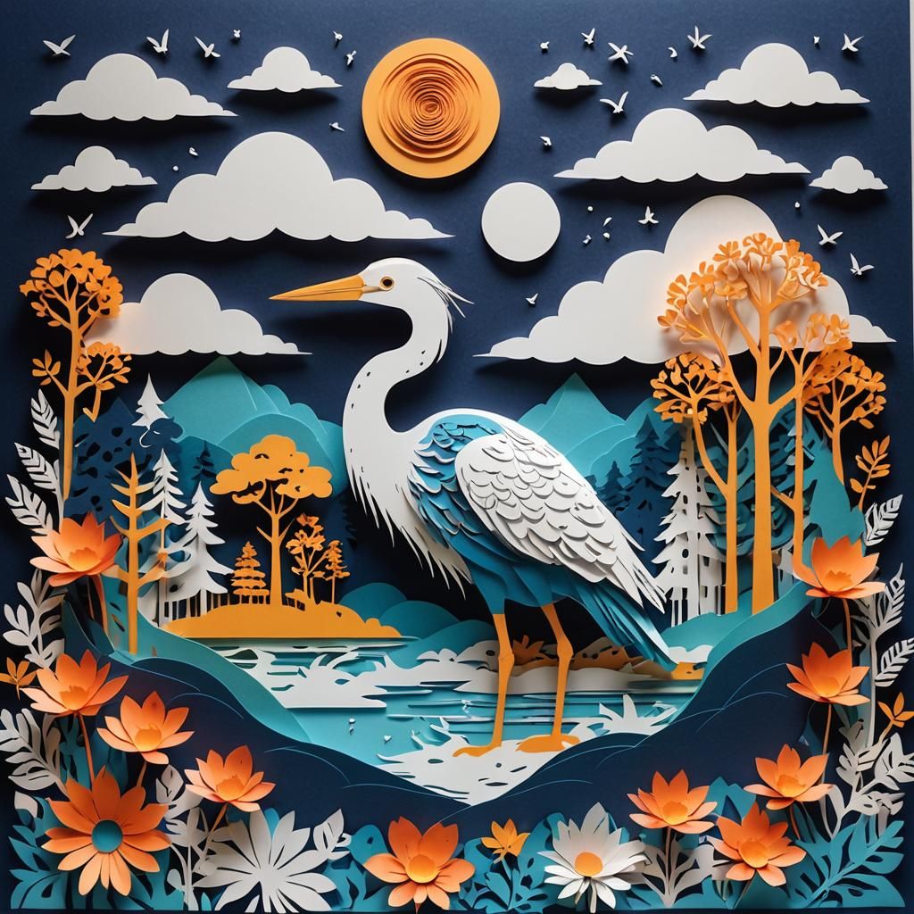 Kirigami Heron   by @Raphaelle