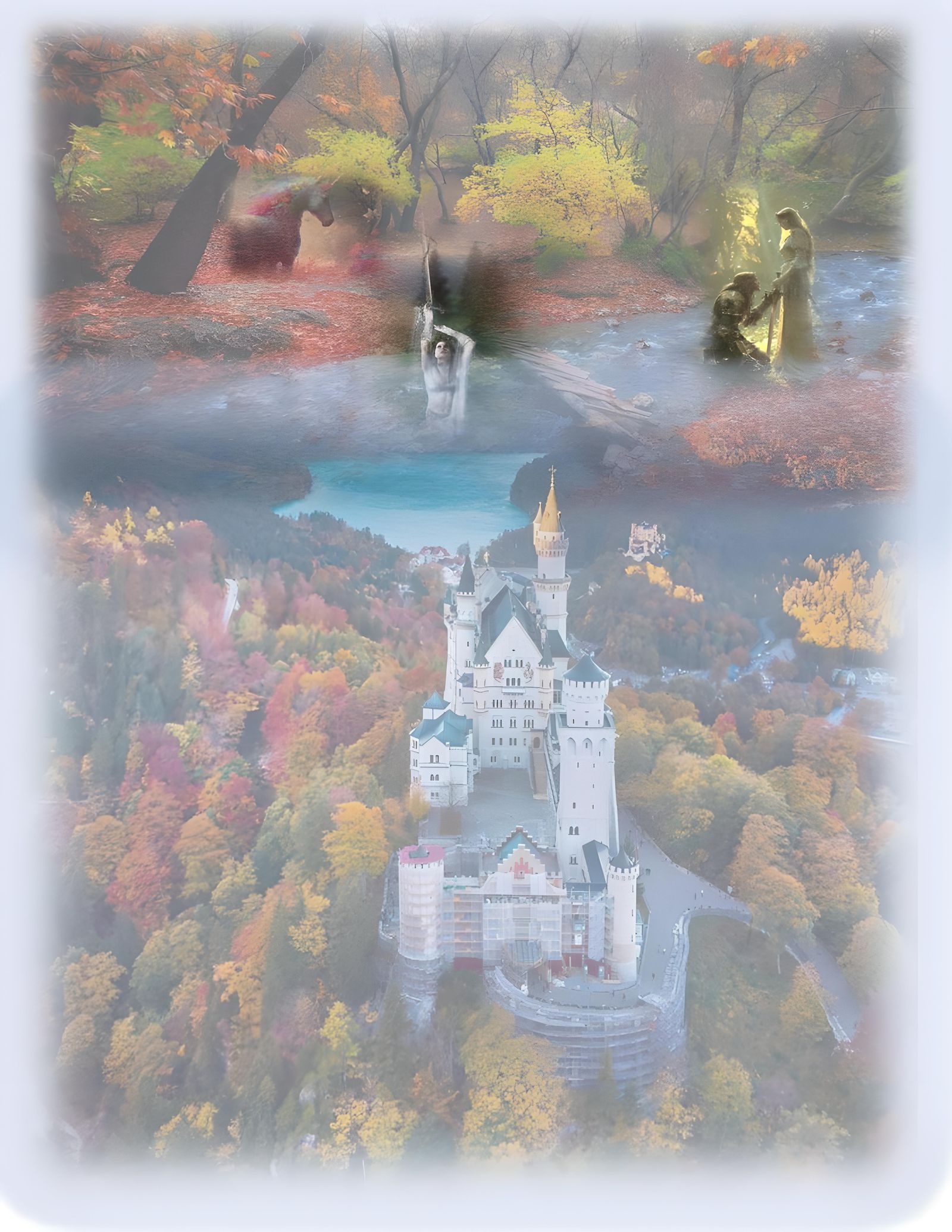 fall castle lady of lake knight background art